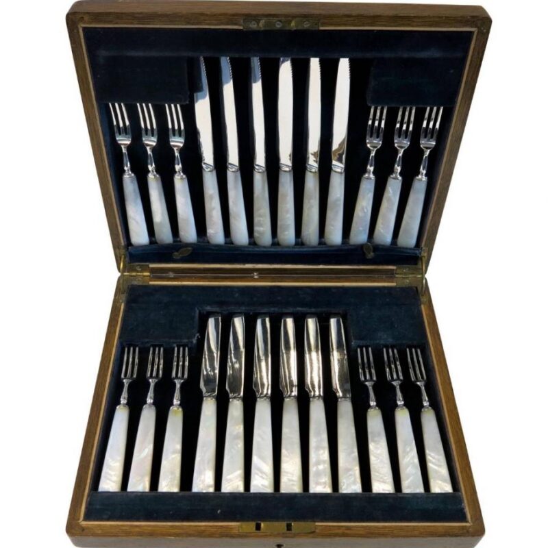 Sterling Silver & Mother of Pearl Boxed Set Knives & Forks