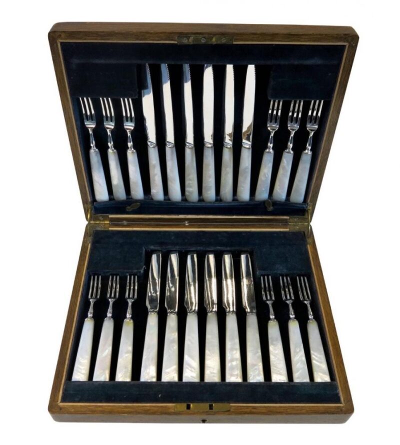 Sterling Silver & Mother of Pearl Boxed Set Knives & Forks