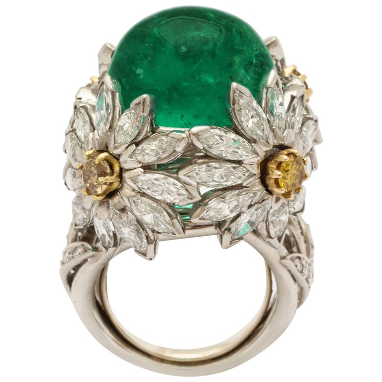 Hendryk Kaston Diamond Emerald Ring Convertible Fancy Yellow Diamond Dome - at Kenneth James Collection in Gallery #47 of the Manhattan Art & Antiques Center