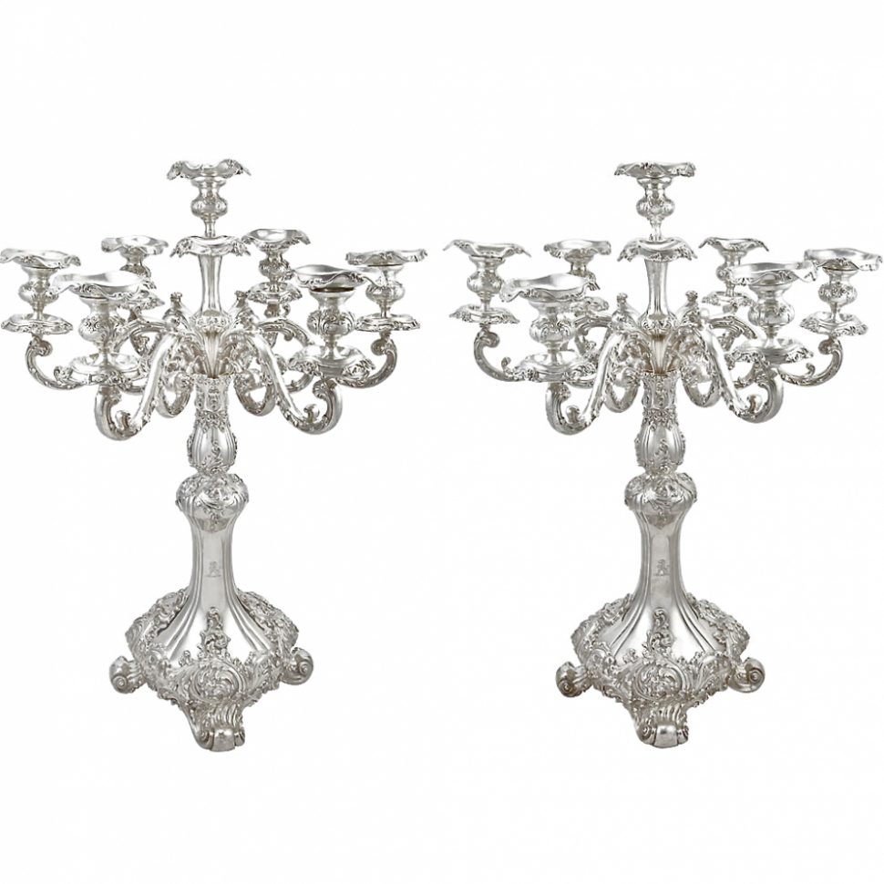 Large Pair of Antique Sterling Silver Candelabra with 7 Lights Howard & Co. 1915