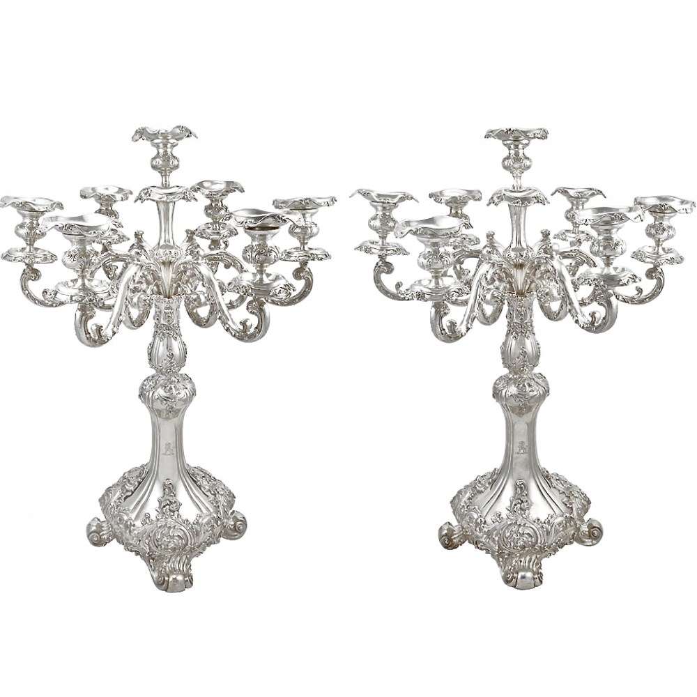 Large Pair of Antique Sterling Silver Candelabra with 7 Lights Howard & Co. 1915