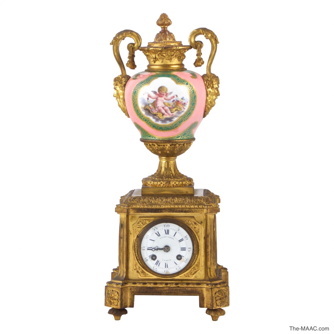 Exquisite Ormolu Mounted Sevres Porcelain Pink Ground Clock