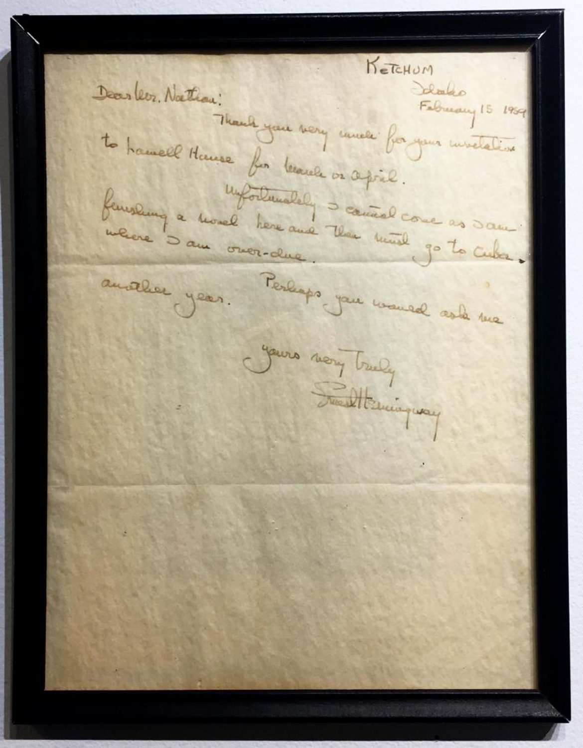 Letter from Ernest Hemingway