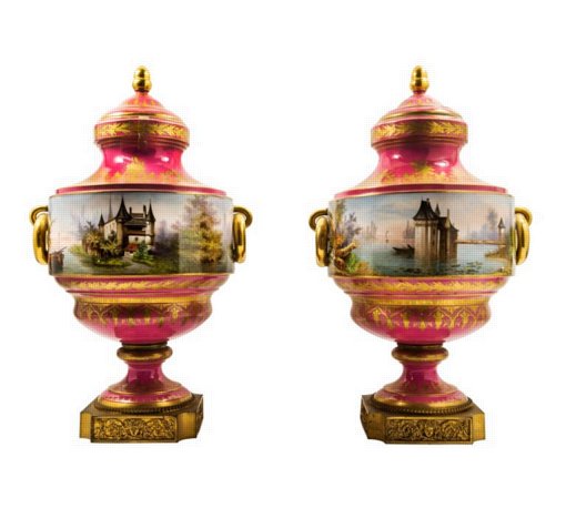 Antique Pair of Pink Color Porcelain Vases - at The Manhattan Art & Antiques Center