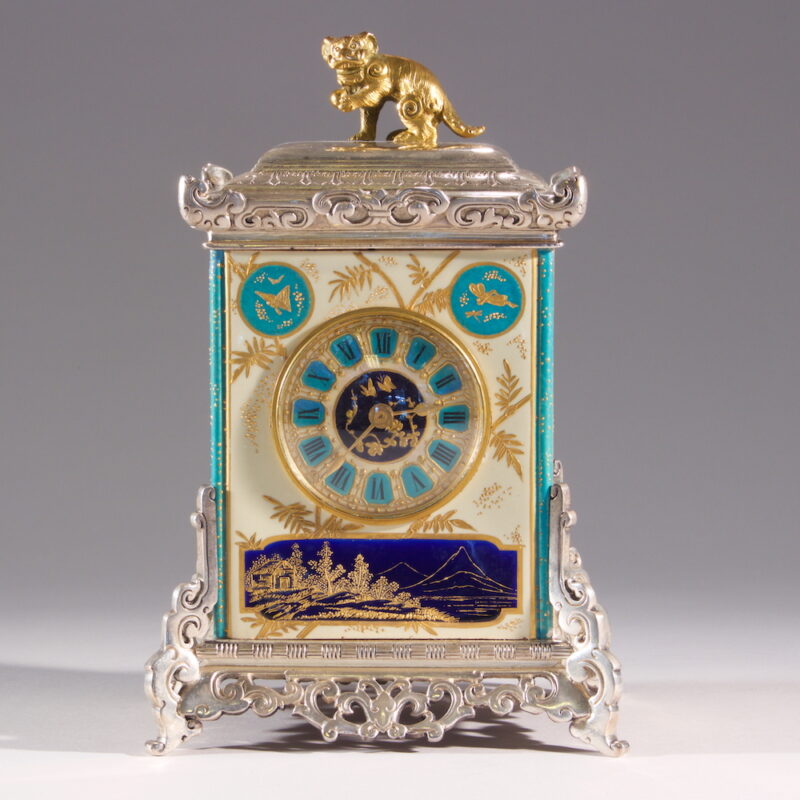 French Japonisme Porcelain Bronze Clock
