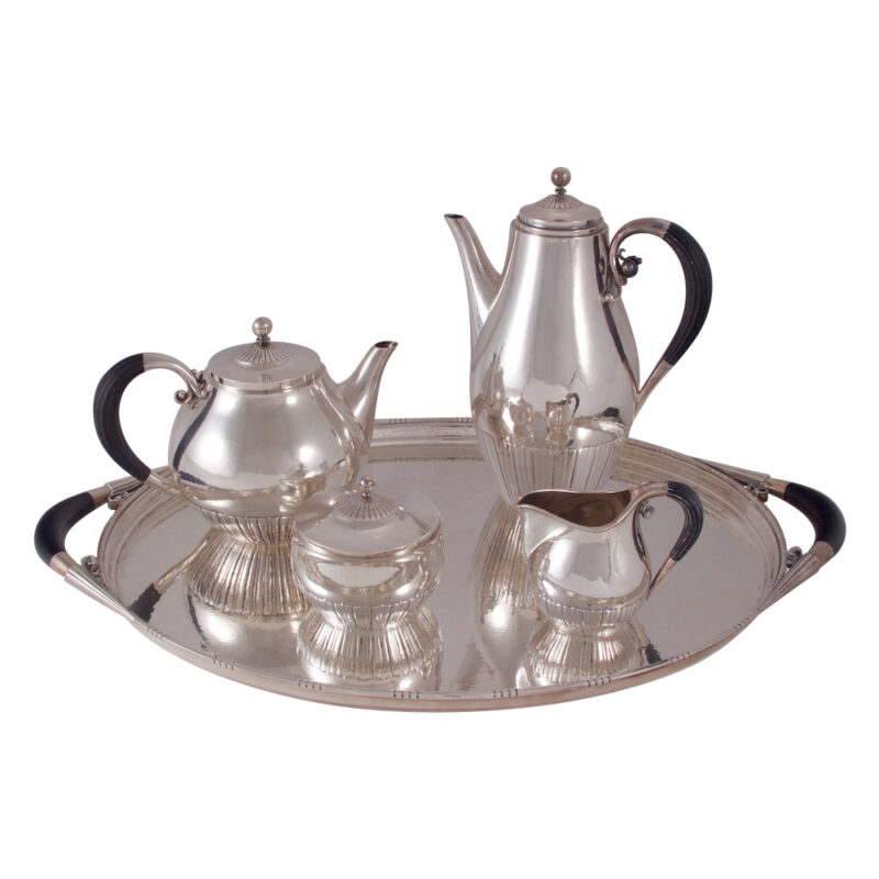 Georg Jensen "Cosmos" 5-Piece Coffee and Tea Service With Oval Tray