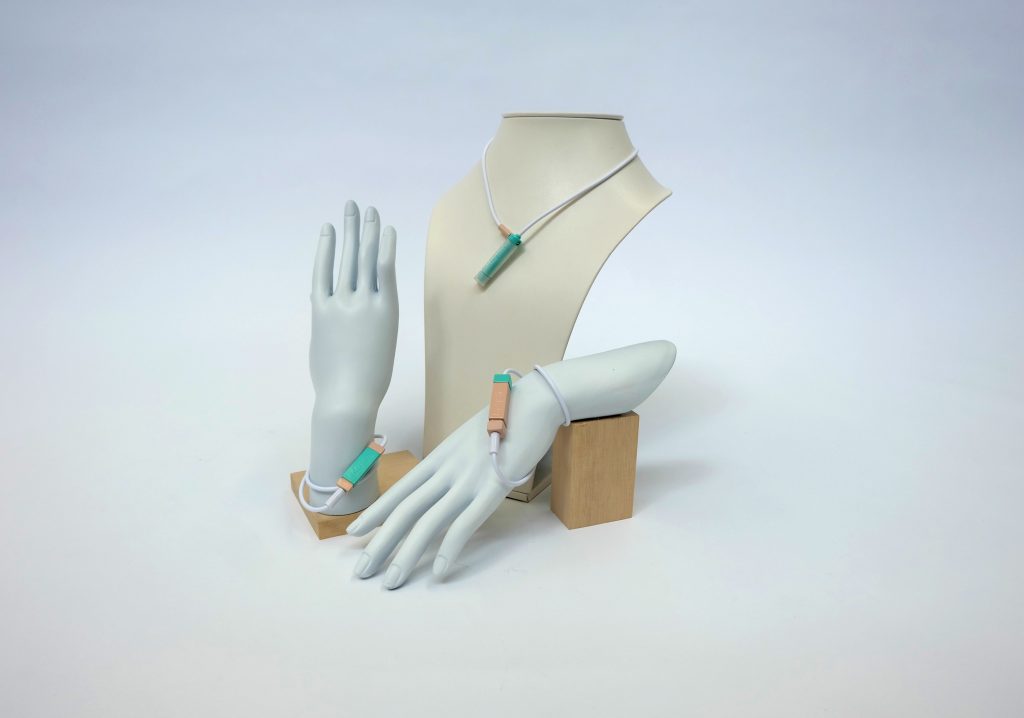Neckace and bracelets for people who are blind - a wearable navigation system - at Cooper Hewitt's "Access+Ability" Exhibit