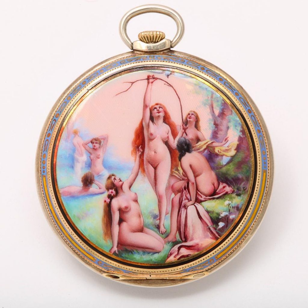 Art Nouveau Swiss Enamel Pocket Watch, 18k gold - at Kenneth James Collection - at Manhattan Art & Antiques Center