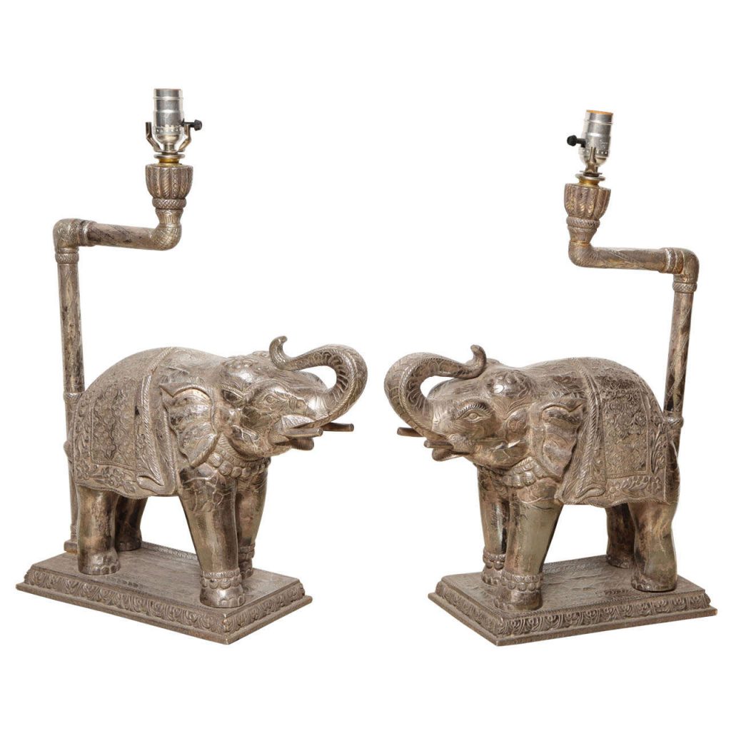 Pair of Very Unusual Indian Silver Clad Elephant Shaped Table Lamps - Hadassa Antiques – at the Manhattan Art and Antiques Center 