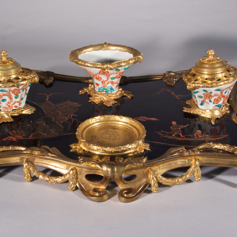A Finely Cast Gilt Bronze and Porcelain Chinoiserie Inkwell - Image 2