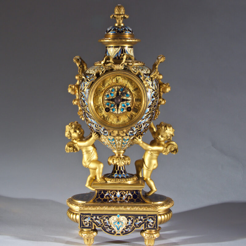 Elegant Louis XV Style Champleve Enamel and Gilt Bronze Clock by Tiffany & Co.