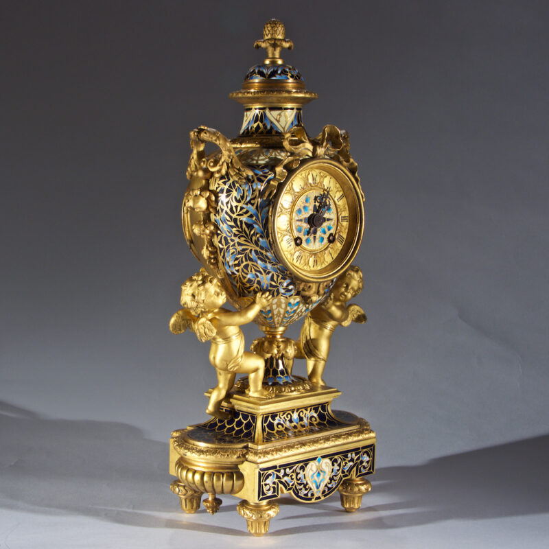 Elegant Louis XV Style Champleve Enamel and Gilt Bronze Clock by Tiffany & Co. - Image 2