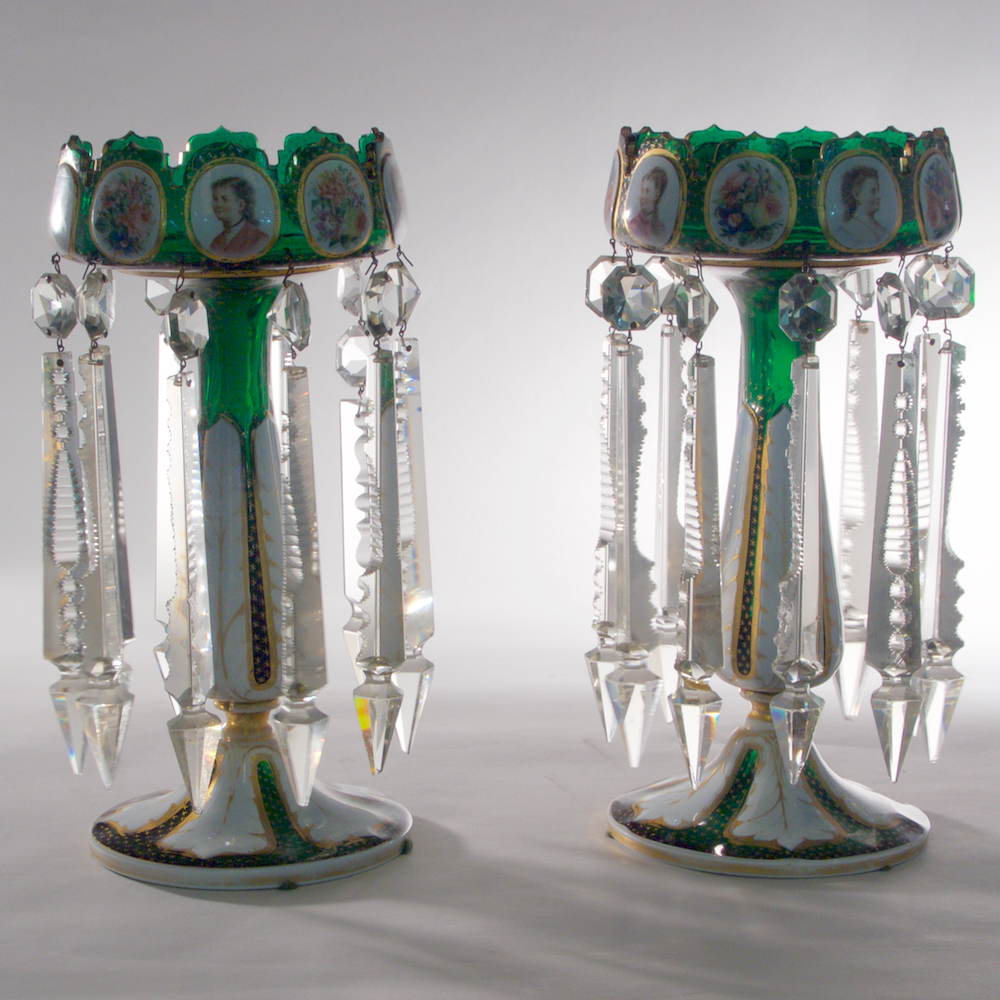 Green Overlay Bohemian Glass Lusters - at F & P Associates - at The Manhattan Art & Antiques Center 