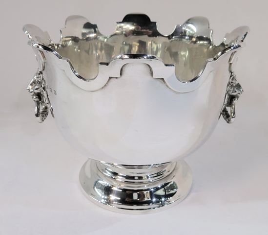 English Sterling Silver Monteith Bowl With Lion Mask Mounted Swing Handles - at Estate Silver Co. in Gallery #65 - at the Manhattan Art and Antiques Center