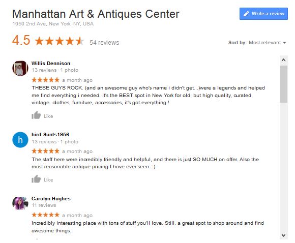 Excellent Reviews - of Manhattan Art & Antiques Center 