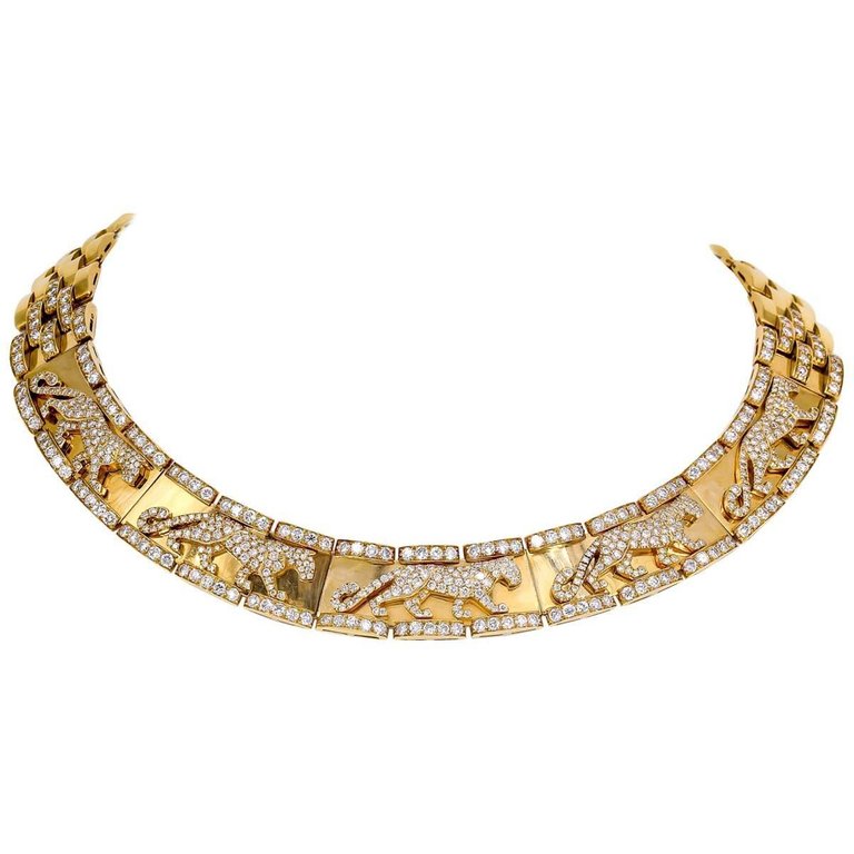 Cartier Panther Diamond and Yellow Gold Necklace