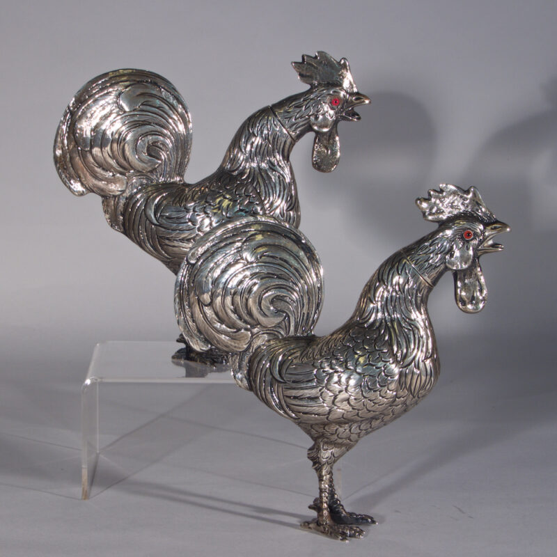 Pair of Silver Roosters