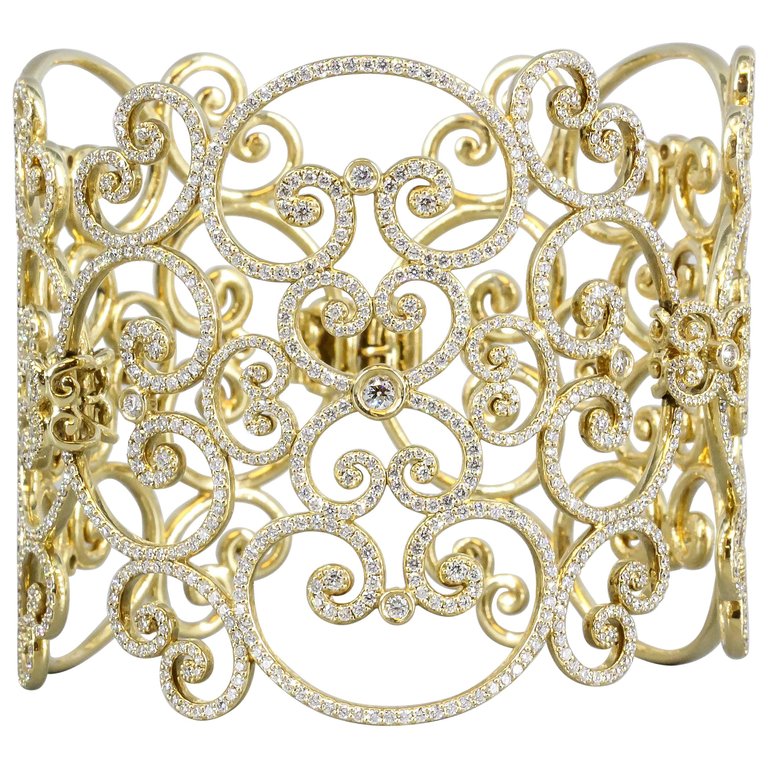 Tiffany & Co. Paloma Picasso Goldoni Diamond Gold Wide Bracelet - at Botier in Gallery #15 - at Manhattan Art and Antiques Center