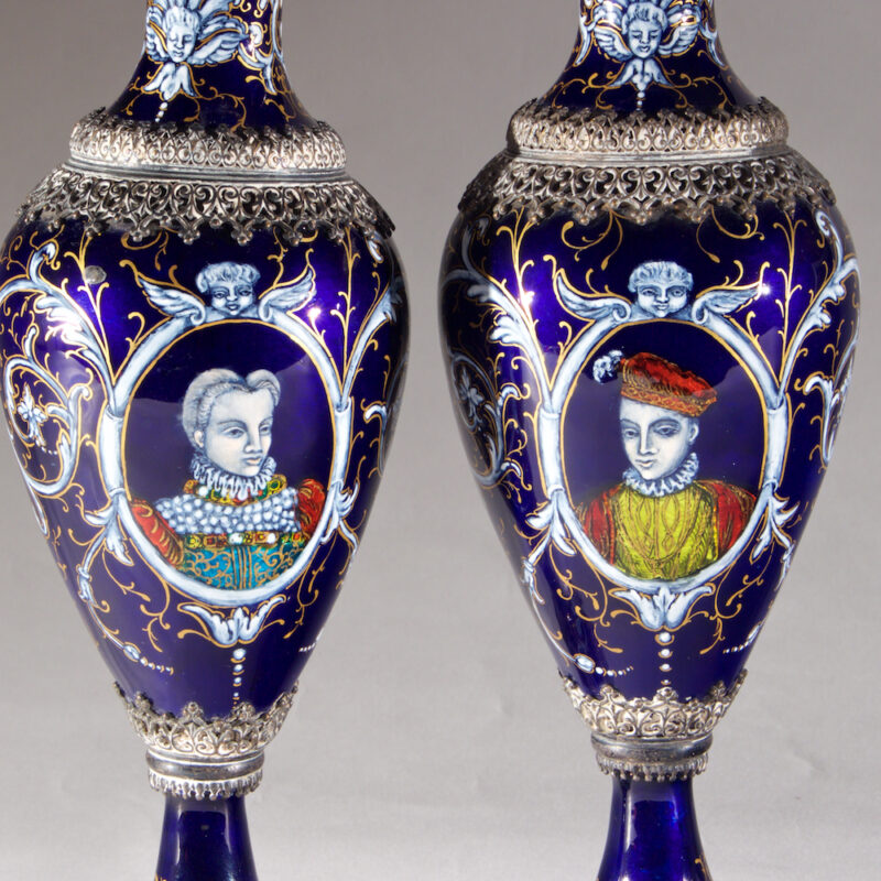 two blue and black vases
