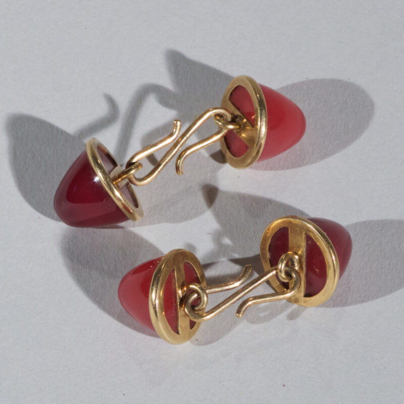 A Pair of Retro Red and Pink Quartz Cabochon and Gold Cufflinks -