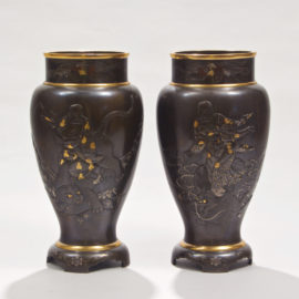 Japanese Meiji Mixed Metal Vases -