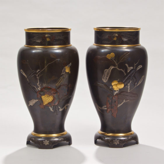 Japanese Meiji Mixed Metal Vases -