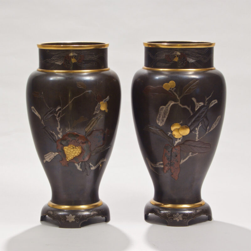 Japanese Meiji Mixed Metal Vases - 