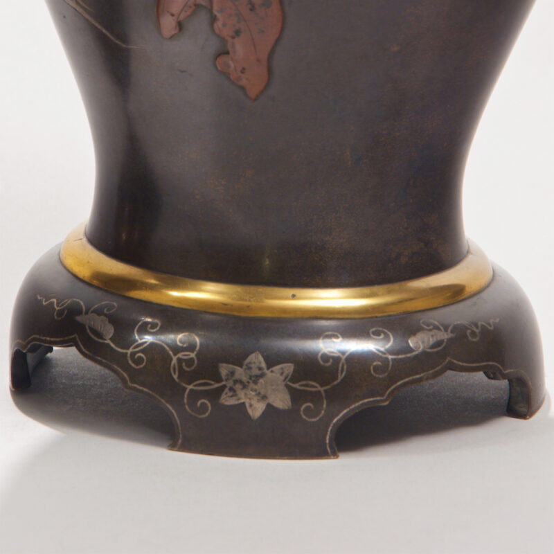 Japanese Meiji Mixed Metal Vases -
