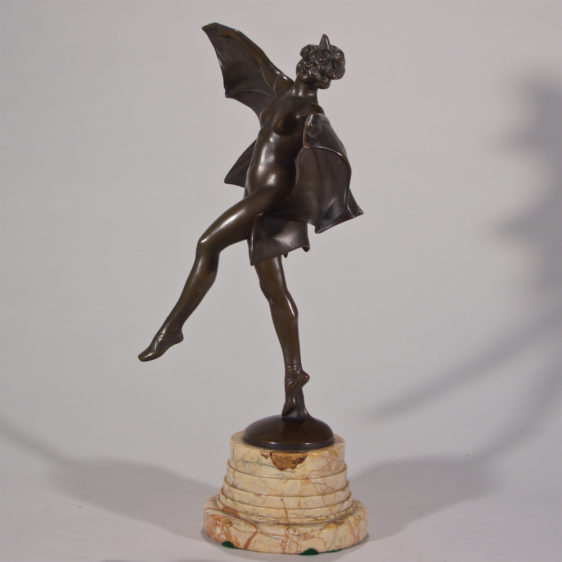 Art Nouveau Bronze of Bat Girl by Bruno Zack -