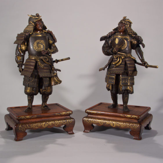 Pair of Japanese Bronze Samurai Warriors by Miyao -