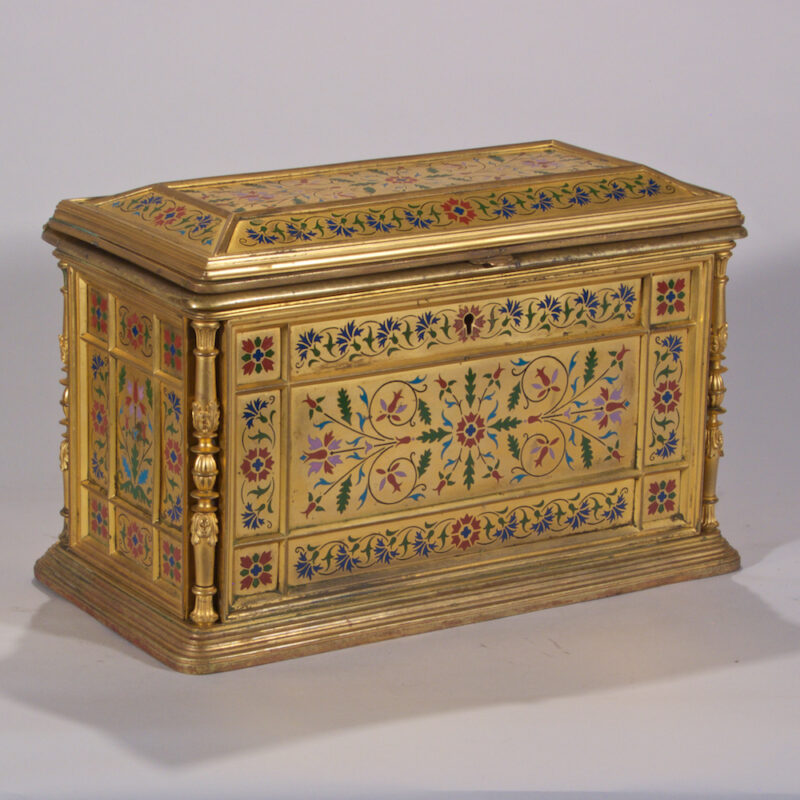 Enamel and Bronze Jewelry Casket - 