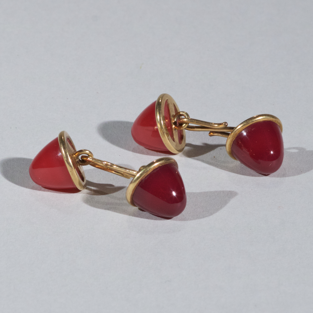 Cufflinks: Gold attached to Red and Pink Quartz Cabochons