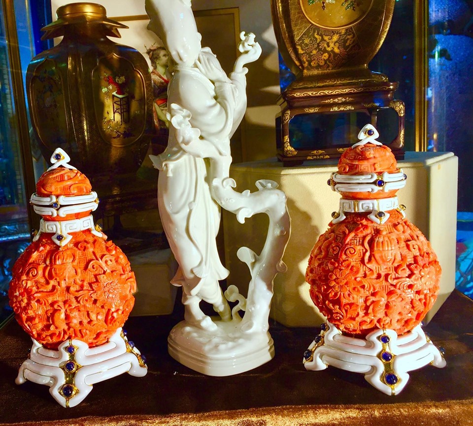 Pair of Coral and Sapphire Objects by David Webb - YM Gallery Antiques