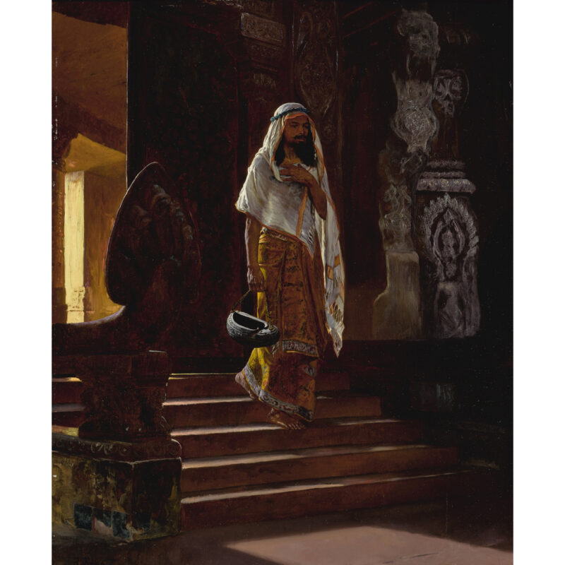 A Fine Orientalist Painting Depicting a Man Entering the Temple by Rudolf Ernst