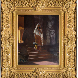 A Fine Orientalist Painting Depicting a Man Entering the Temple by Rudolf Ernst
