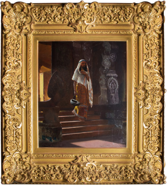 A Fine Orientalist Painting Depicting a Man Entering the Temple by Rudolf Ernst