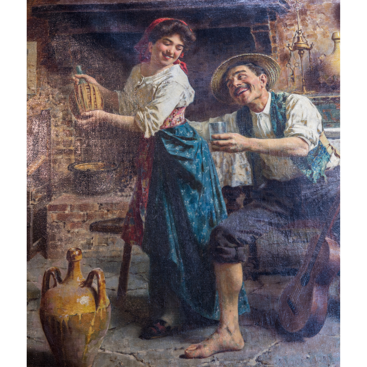 A Fine Oil Painting of a Tavern Scene By Italian Artist Eugenio
