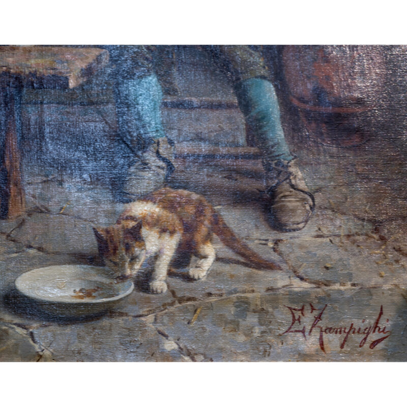 A Fine Oil Painting of a Tavern Scene By Italian Artist Eugenio Zampighi