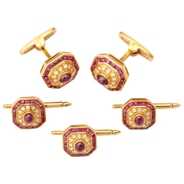 18K Gold and Ruby and Diamond Cuff-Links