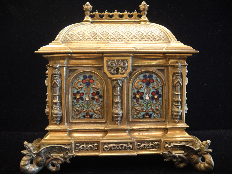 Decorated Antique Casket Box, Enamel and Bronze