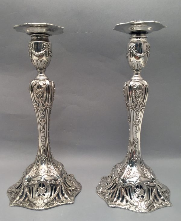 Pair of Sterling Silver Candlesticks by Theodore B. Starr