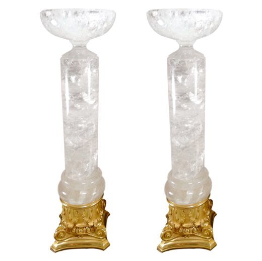 Extraordinary pair of rock crystal and gilt bronze tazzas