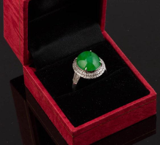jade white gold ring in box