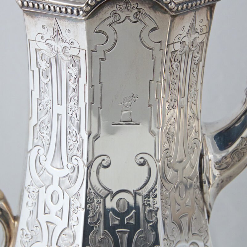 Exceptional Hand Engraved Gothic Revival Antique Sterling Silver Tea Set