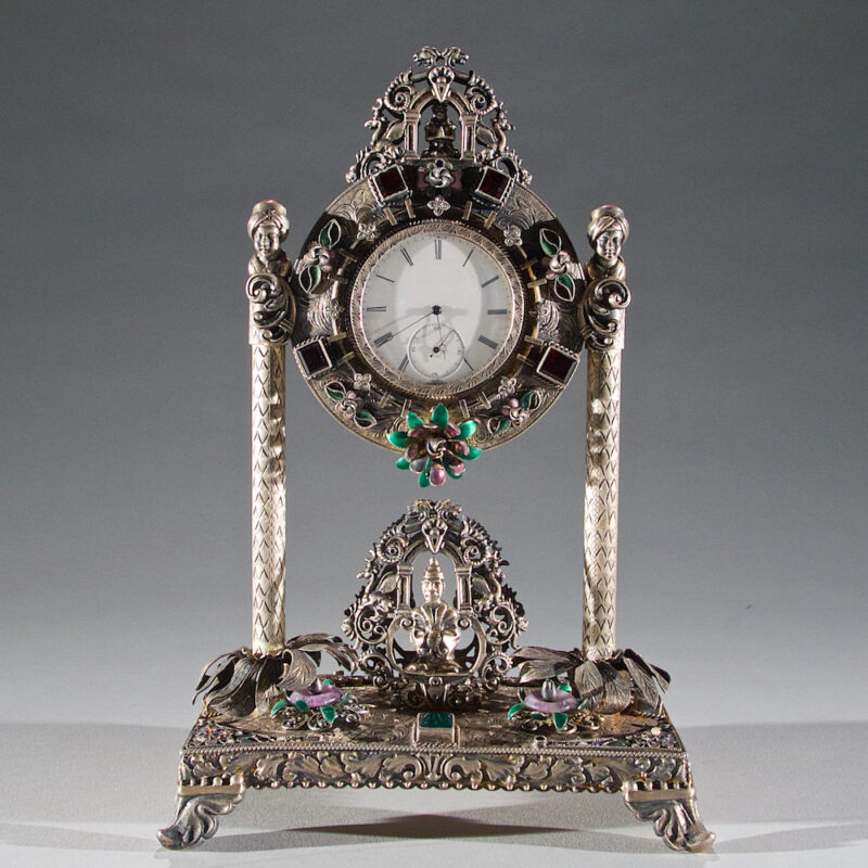Silver and Gem-Set Clock