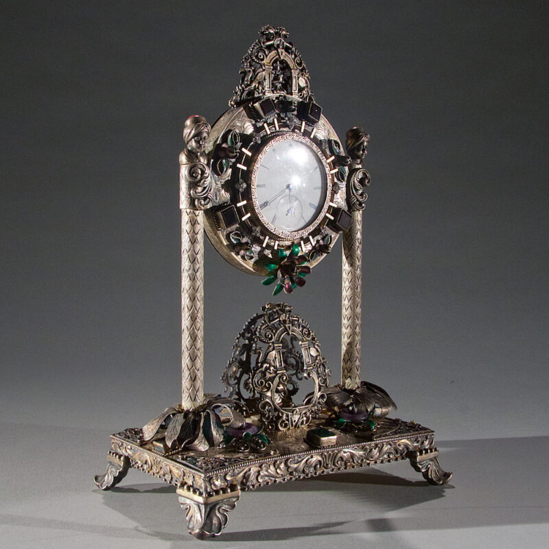 Silver and Gem-Set Clock
