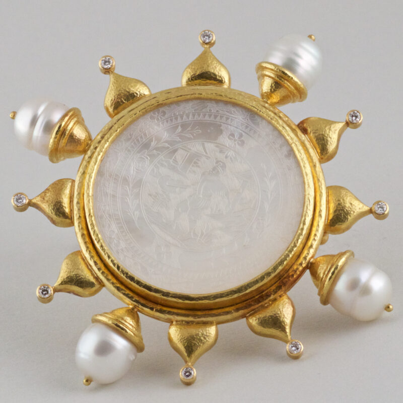 Elizabeth Locke Mother of Pearl Chinese Gaming Brooch