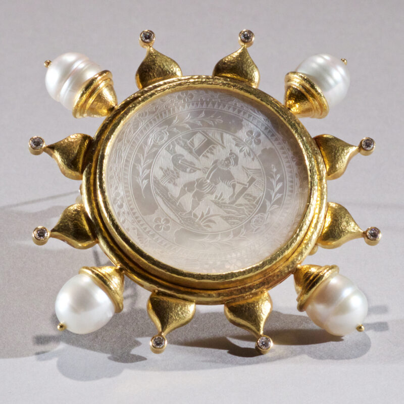 Elizabeth Locke Mother of Pearl Chinese Gaming Brooch