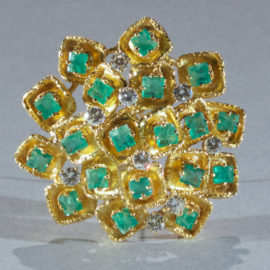 18K Large Emerald and Diamond Brooch