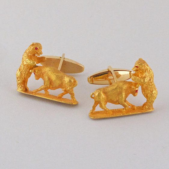 18K Gold "The Bull and the Bear" Cufflinks
